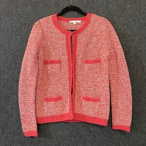 Boden Pink/Coral Knit Cardigan Jacket Women’s 8 Tweed Style Cotton Preppy Chic